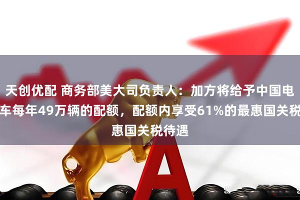天创优配 商务部美大司负责人：加方将给予中国电动汽车每年49万辆的配额，配额内享受61%的最惠国关税待遇